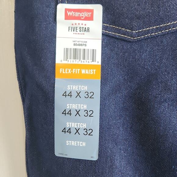 Wrangler Men's Dark Wash Flex Fit Waist Regular Fit Jeans Size 44 X 32 Zip Hook - Picture 5 of 9